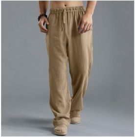 Men's Breathable Linen Loose Casual Sports Pants (Option: Khaki1-XL)