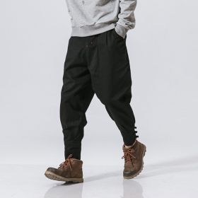 Men's mouth buckle casual pants (Option: Black-M)