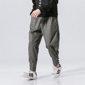 Men's mouth buckle casual pants (Option: gray-XL)