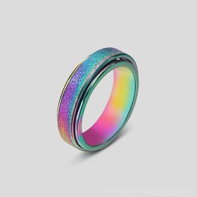Spinner Ring For Women Men; Anxiety Relief Stainless Steel Golden Silvery Black Rainbow Sand Blast Finish Fidget Ring; Band Wedding Pormise Jewel (Color: Color, size: 11)