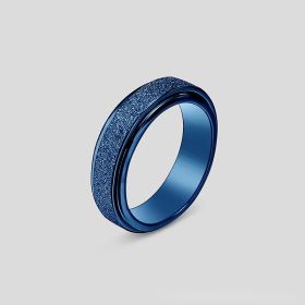Spinner Ring For Women Men; Anxiety Relief Stainless Steel Golden Silvery Black Rainbow Sand Blast Finish Fidget Ring; Band Wedding Pormise Jewel (Color: Blue, size: 7)
