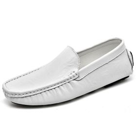 Men's fashion casual bean shoes trend with a slip-on loafers loafers men's fashion shoes (Color: White, size: 45)