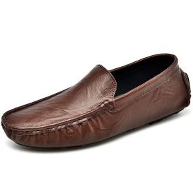 Men's fashion casual bean shoes trend with a slip-on loafers loafers men's fashion shoes (Color: Brown, size: 45)