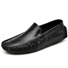 Men's fashion casual bean shoes trend with a slip-on loafers loafers men's fashion shoes (Color: Black, size: 40)