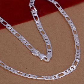 wholesale high quality Mens 6MM flat chain 925 Sterling silver Necklace Fashion Jewelry women men solid chain wedding gift (Length: 60cm)