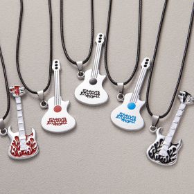 Unique Violin Guitar Pendant Necklace Women Men Hip Hop Jewelry Steel Charm Clavicle Chain Neck Accessories Party Gifts Collars (Metal Color: Guitar 8)