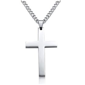 Cross Necklace for Men;  Stainless Steel Plain Cross Pendant Necklace for Men (Color: Silver)
