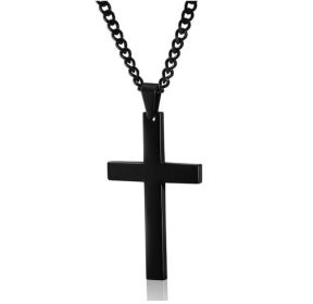 Cross Necklace for Men;  Stainless Steel Plain Cross Pendant Necklace for Men (Color: Black)