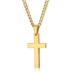 Cross Necklace for Men;  Stainless Steel Plain Cross Pendant Necklace for Men (Color: Gold)