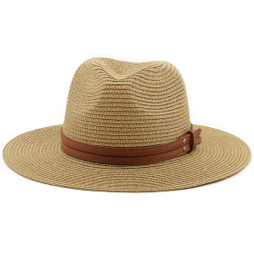 54-58-60CM Womens Summer Panama Hats Wide Brim Straw Sun Hat Beach Hat For Men Fashion UPF UV Protection Fedoras Cap For Travel (Color: Coffe, size: 60CM)