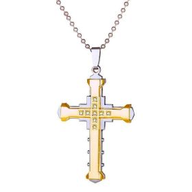 Fashionable Men Jesus Cross Zircon Necklace Gold Plated Cross Pendant Hip Hop Necklaces for Men Jewelry Party Anniversary Gift (Metal Color: gold)