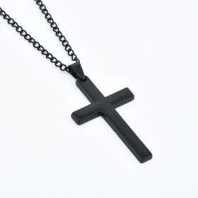 Fashion Cross Pendant Necklace Women Men Stainless Steel Link Chain Charm Necklace Cool Boys Girls Punk Hip Hop Jewelry Gift (Metal Color: black)