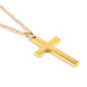 Fashion Cross Pendant Necklace Women Men Stainless Steel Link Chain Charm Necklace Cool Boys Girls Punk Hip Hop Jewelry Gift (Metal Color: gold)