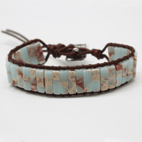 1pc Bohemian Trendy Rectangular Cylindrical Colorful Woven Stone Bracelet For Men Artificial Jewelry (style: Style 10)