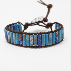 1pc Bohemian Trendy Rectangular Cylindrical Colorful Woven Stone Bracelet For Men Artificial Jewelry (style: Style 5)