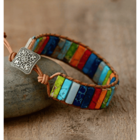 1pc Bohemian Trendy Rectangular Cylindrical Colorful Woven Stone Bracelet For Men Artificial Jewelry (style: Style 1)