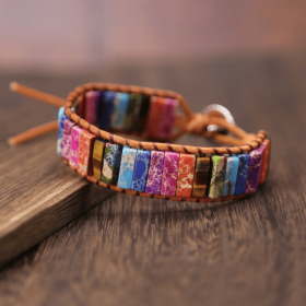 1pc Bohemian Trendy Rectangular Cylindrical Colorful Woven Stone Bracelet For Men Artificial Jewelry (style: Style 2)