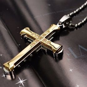 Fashion Men's Cross Chain Necklace Personalized Cross Jewelry Religious Pendant Necklace for Men Birthday Anniversary Gift (Metal Color: NW365-gold)