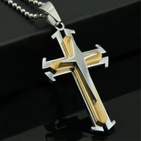 Fashion Men's Cross Chain Necklace Personalized Cross Jewelry Religious Pendant Necklace for Men Birthday Anniversary Gift (Metal Color: NW360-gold)