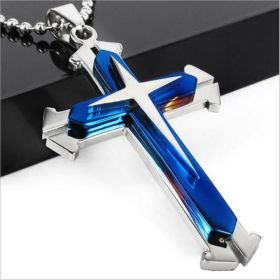 Fashion Men's Cross Chain Necklace Personalized Cross Jewelry Religious Pendant Necklace for Men Birthday Anniversary Gift (Metal Color: NW360-blue)