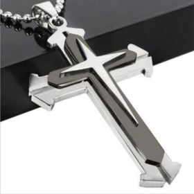 Fashion Men's Cross Chain Necklace Personalized Cross Jewelry Religious Pendant Necklace for Men Birthday Anniversary Gift (Metal Color: NW360-black)