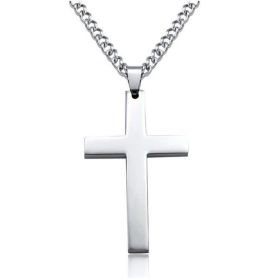 Fashion Men's Cross Chain Necklace Personalized Cross Jewelry Religious Pendant Necklace for Men Birthday Anniversary Gift (Metal Color: NW424-silver)