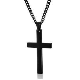 Fashion Men's Cross Chain Necklace Personalized Cross Jewelry Religious Pendant Necklace for Men Birthday Anniversary Gift (Metal Color: NW424-blakc)