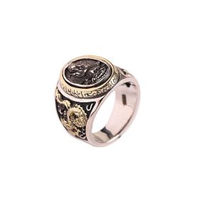 S925 Silver Antique Finish Silver Jewelry Trendy Personality Hip Hop Style South Sea Guanyin Ring Men's Ring (Color: Ring, size: No26)