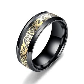 Dragon Pattern Rings Men Stainless Steel Ring Jewelry (Color: Black gold, size: Size10)