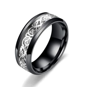 Dragon Pattern Rings Men Stainless Steel Ring Jewelry (Color: Black silver, size: Size10)
