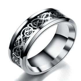 Dragon Pattern Rings Men Stainless Steel Ring Jewelry (Color: Sliver black, size: Size9)