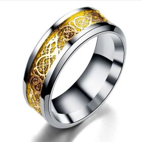 Dragon Pattern Rings Men Stainless Steel Ring Jewelry (Color: Silver gold, size: Size10)