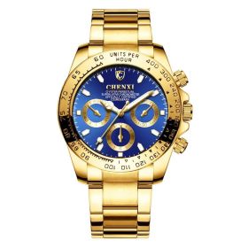 Men's Electroplating Gold Luminous Waterproof Business Watch (Color: Blue)