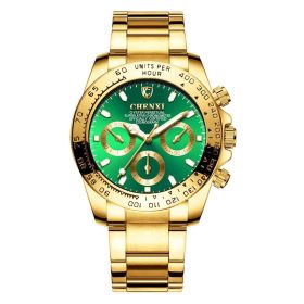 Men's Electroplating Gold Luminous Waterproof Business Watch (Color: Green)