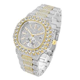 Full Diamond Hip Hop Calendar Luminous Quartz Waterproof Business Men's Gold Watch (style: V337GS)