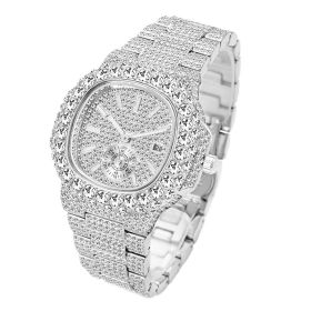 Full Diamond Hip Hop Calendar Luminous Quartz Waterproof Business Men's Gold Watch (style: V337SS)