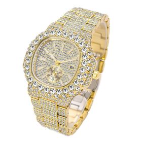 Full Diamond Hip Hop Calendar Luminous Quartz Waterproof Business Men's Gold Watch (style: V337GG)