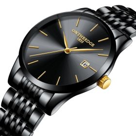 Slim Men's Stainless Steel Band Quartz Watch Calendar (Color: Highgrade all black)