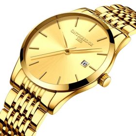Slim Men's Stainless Steel Band Quartz Watch Calendar (Color: Highgrade full gold)