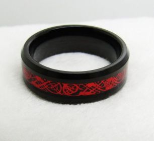 Tungsten Gold Ring Men's Chamfering Electric Black Inlaid Black Red Dragon Fashion Popular European And American Jewelry (Color: Red, size: US No13)