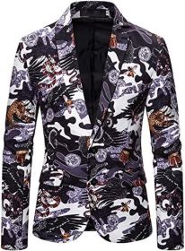 Men's Dress Floral Suit Blazer Luxury Dress Notched Lapel Jacket Stylish Tux Two Button Elegant Prom Coat (Color: 02, size: S)