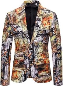 Men's Dress Floral Suit Blazer Luxury Dress Notched Lapel Jacket Stylish Tux Two Button Elegant Prom Coat (Color: 06, size: S)