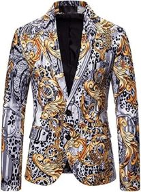 Men's Dress Floral Suit Blazer Luxury Dress Notched Lapel Jacket Stylish Tux Two Button Elegant Prom Coat (Color: 01, size: L)