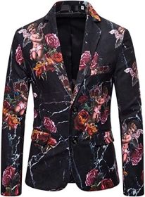 Men's Dress Floral Suit Blazer Luxury Dress Notched Lapel Jacket Stylish Tux Two Button Elegant Prom Coat (Color: 03, size: XL)