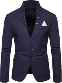 Men's Suit Jacket Casual Slim Fit Coat Lightweight Business Daily Blazers Formal Solid Color Dress Coats (Color: Navy, size: S)
