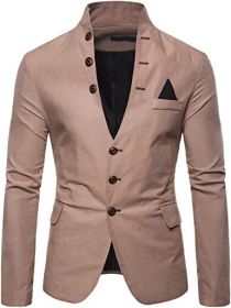 Men's Suit Jacket Casual Slim Fit Coat Lightweight Business Daily Blazers Formal Solid Color Dress Coats (Color: Khaki, size: L)