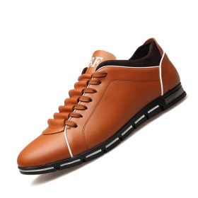 Spring Autumn New Men Shoes Casual Sneakers Fashion Solid Leather Shoes Formal Business Sport Flat Round Toe Light Breathable (Shoe Size: 47, Color: Orange)