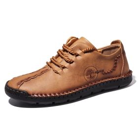 Handmade Leather Casual Men Shoes Design Sneakers Man Comfortable Leather Shoes Men Loafers Hot Sale Moccasins Driving Shoe (Shoe Size: 7.5, Color: Yellow)