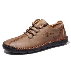 Handmade Leather Casual Men Shoes Design Sneakers Man Comfortable Leather Shoes Men Loafers Hot Sale Moccasins Driving Shoe (Shoe Size: 13.5, Color: Khaki)