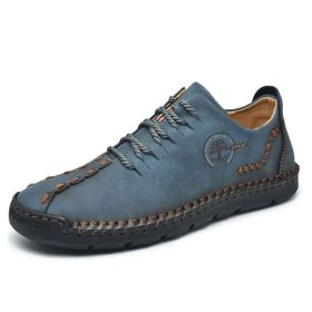 Handmade Leather Casual Men Shoes Design Sneakers Man Comfortable Leather Shoes Men Loafers Hot Sale Moccasins Driving Shoe (Shoe Size: 6.5, Color: Blue)
